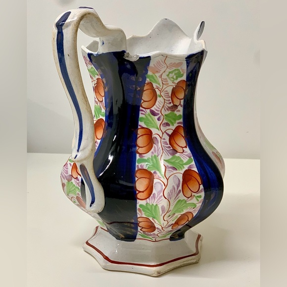 19th Century Vintage Gaudy Welsh Glamorgan Octagonal Soft Paste Pitcher Jug - Picture 9 of 16